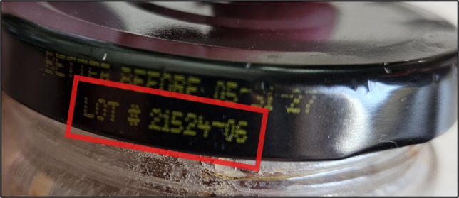 Example of Finch and Fennel lot number location on product label